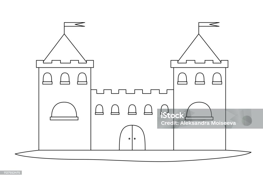 Small castle. Line art for coloring book. Vector coloring page. Castle stock vector