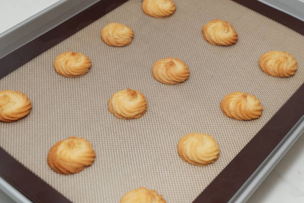 butter cookies on the tray closeup  - Image