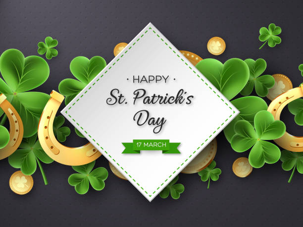 st. patricks day gruß ferien-design. - cards symbol clover horse stock-grafiken, -clipart, -cartoons und -symbole