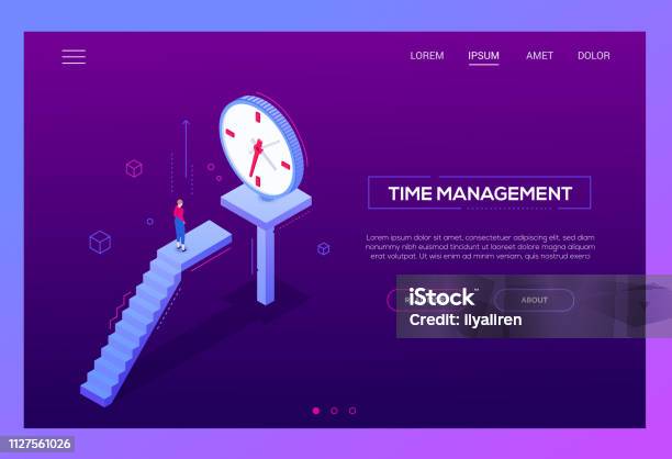 Time Pass Banner Time Management Modern Isometric Vector Web Banner Stock Illustration ...