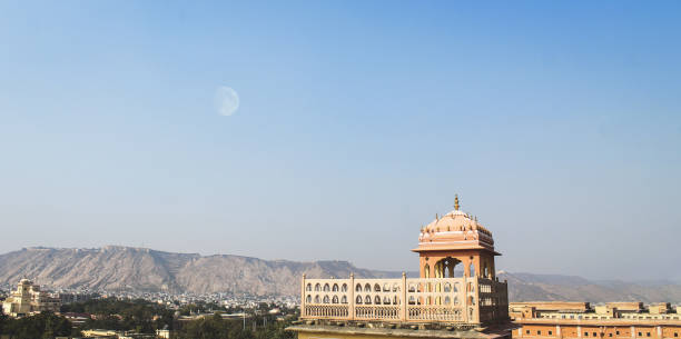 Afternoon moon in Jaipur, India.