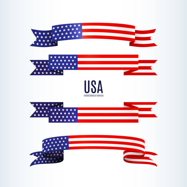 illustrazioni stock, clip art, cartoni animati e icone di tendenza di nastro bandiera americana strisce a stelle patriottico tema americano bandiera usa di un nastro ondulato forma icona elemento di design per independence day president's day patriotic set tape vector nastro ondulato - american flag flag usa waving