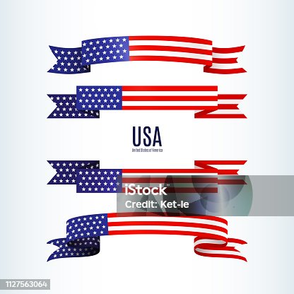 istock American flag ribbon stars stripes Patriotic American theme USA flag of a wavy ribbon shape icon Design element for Independence Day President's Day Memorial Day Patriotic set tape Vector wavy ribbon 1127563064