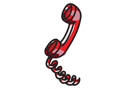 phone receiver, handle with cord, cartoon.