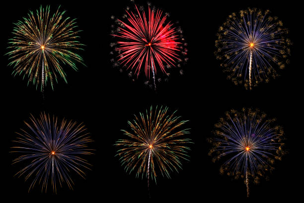 istock Colorful firework on the night sky. New Year celebration fireworks. Abstract firework isolated on black background with free space for text 1127565273
