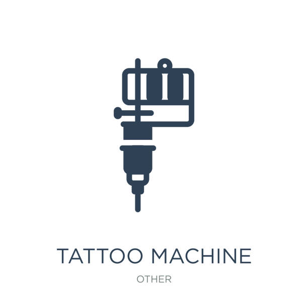ilustraciones, imágenes clip art, dibujos animados e iconos de stock de vector icono de máquina sobre fondo blanco de tatuaje, tatuaje máquina t - tattoo machine