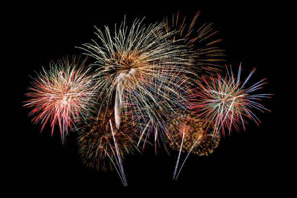 istock Colorful firework on the night sky. New Year celebration fireworks. Abstract firework isolated on black background with free space for text 1127565611