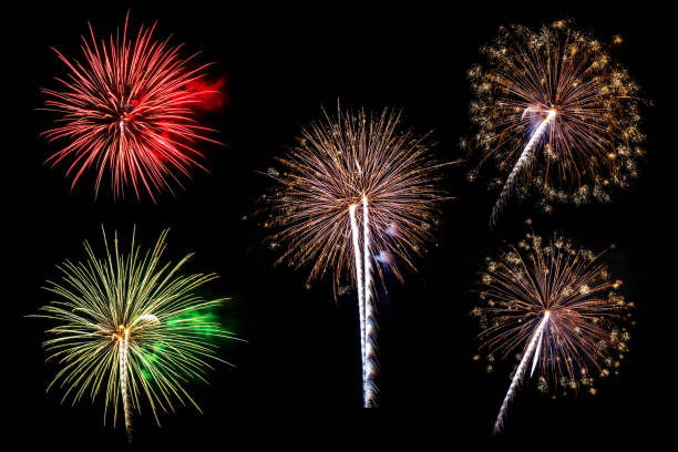istock Colorful firework on the night sky. New Year celebration fireworks. Abstract firework isolated on black background with free space for text 1127565673