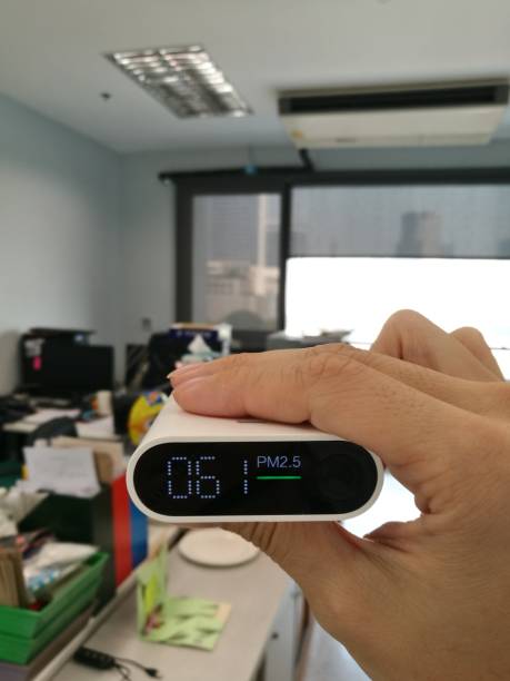 istock Indoor air quality problem PM 2.5 measurement. environmental problem in Bangkok with high PM (fine particulate matter) 2.5 air bound pollution. 1127568072