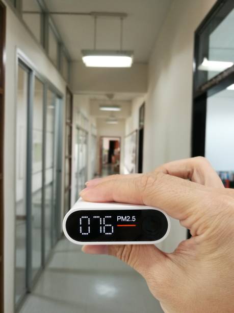istock Indoor air quality problem PM 2.5 measurement. environmental problem in Bangkok with high PM (fine particulate matter) 2.5 air bound pollution. 1127568074