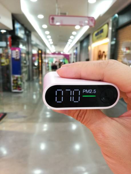 istock Indoor air quality problem PM 2.5 measurement. environmental problem in Bangkok with high PM (fine particulate matter) 2.5 air bound pollution. 1127568100