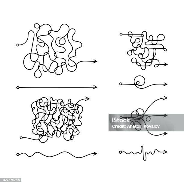 Set Of Messy Line Like Hard And Easy Way Flat Linear Art Graphic Random Quiz Design Ball Element Concept Of True And False Path Or Straight And Winding Road Or Mind Idea Vector Illustration Stock Illustration - Download Image Now