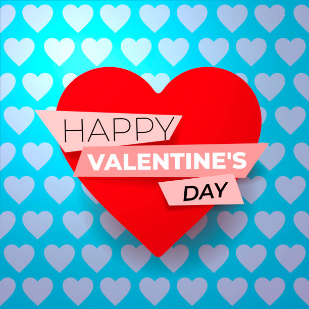 istock Happy Valentine's day card with heart. Design for holiday flat vector. Romantic quote postcard, card, invitation, banner template. Vector illustration. Isolated on blue background 1127570960