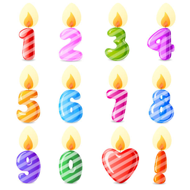 vektor-set kerze farbnummern für geburtstagsfeier - six candles stock-grafiken, -clipart, -cartoons und -symbole