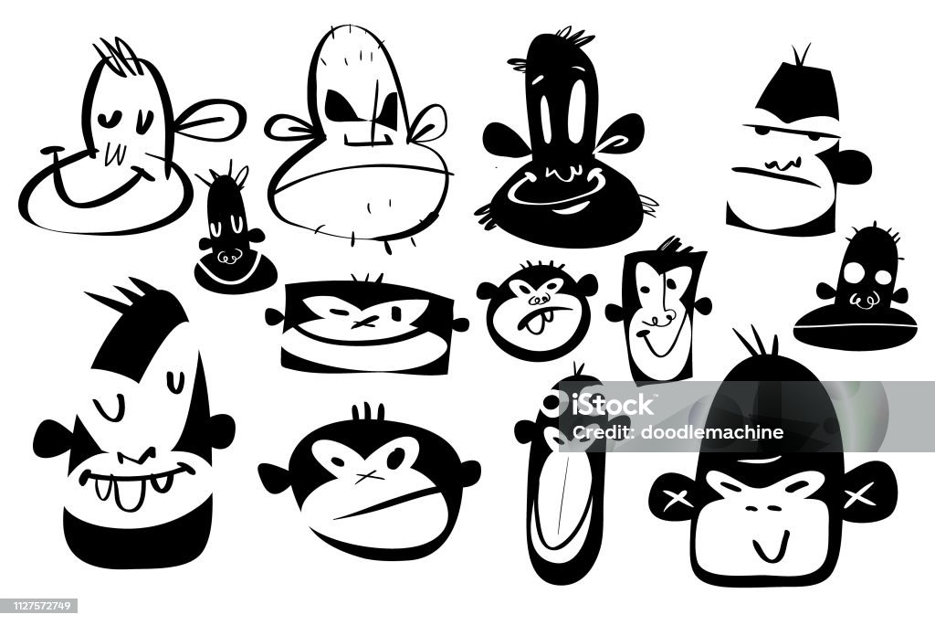 Monkey faces Facey face time. Monkey edition! Happy? Yes. Weird? Also yes. Disturbed? Probably. Ugly? NO! Ape stock vector
