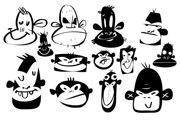 Monkey faces vector art illustration