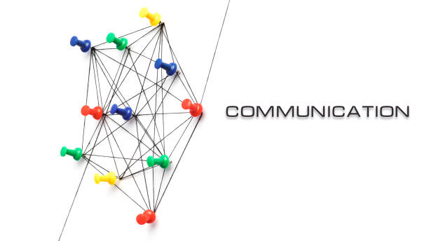 istock Concept of communication isolated on white background, push pins 1127572865