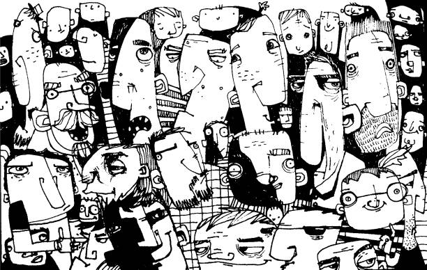 Weirdo face collection ~ Seamless pattern Have you been to weirdoville? It's a place of faces. Piles and piles of them. All faced with the same problem - too many faces! angry crowd stock illustrations