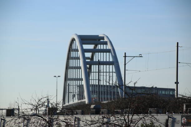 istock Brigde named Nootdorpboog created for trains to run to the maintenance site 1127575364