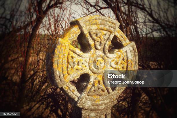 Cornish Celtic Cross Stock Photo - Download Image Now - Carving - Craft Product, Celtic Cross, Celtic Style