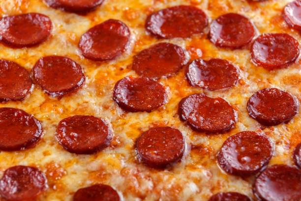 Hot Homemade Pepperoni, salami, cheese Pizza. ready to eat.