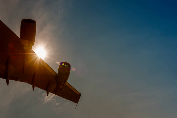 istock Airplane wing with turbine 1127578094