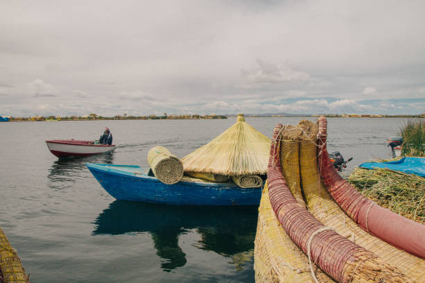 łodzie dla kotów, wyspa uros, jezioro titicaca - barraco zdjęcia i obrazy z banku zdjęć