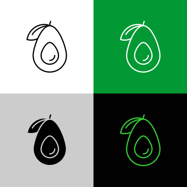 Avocado fruit thin line simple icon variations. Avocado fruit thin linear simple icon. Adjustable stroke line. avocado stock illustrations