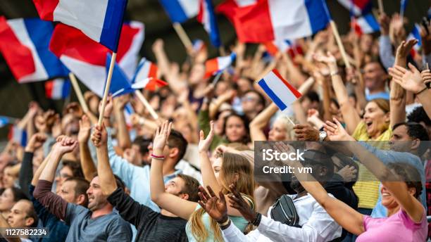 Waving French Flags Stock Photo - Download Image Now - France, Spectator, Soccer