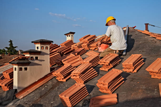 instalación del azulejo de azotea - roof repairing roofer chimney fotografías e imágenes de stock