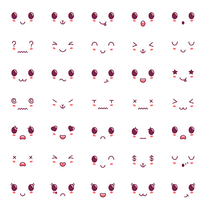 Cute Kawaii Faces Kawaii Expressions Emoticons Japanese Kawaii Emoji Stock  Illustration - Download Image Now - iStock