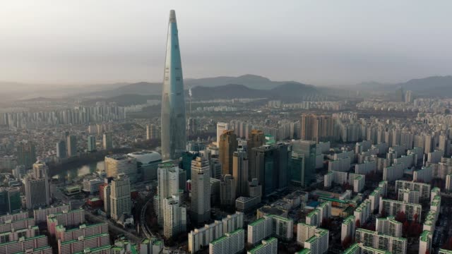 Aerial view of seoul, south korea with Lotte World Tower Building