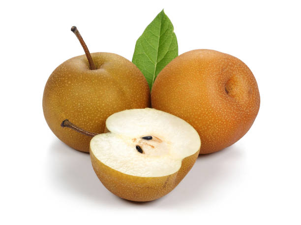 istock Asian pear or Nashi pear with leaf 1127587058