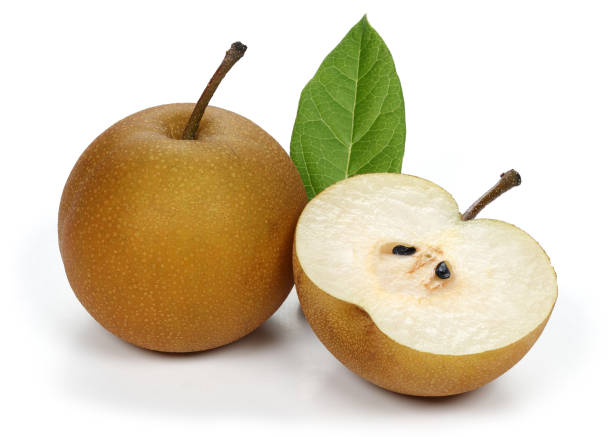istock Asian pear or Nashi pear with leaf 1127587110
