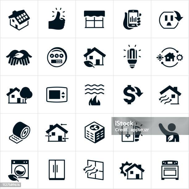 Home Energy Efficiency And Conservation Icons Stock Illustration - Download Image Now - Icon Symbol, Insulation, Domestic Life