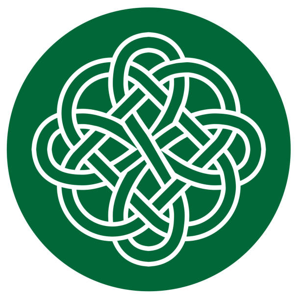 węzeł celtycki w zielonym kręgu - celtic style celtic culture circle irish culture stock illustrations