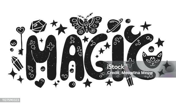 Written Magic Art Detailed Hand Drawn Black Magic Lettering With Texture Effectisolated ...