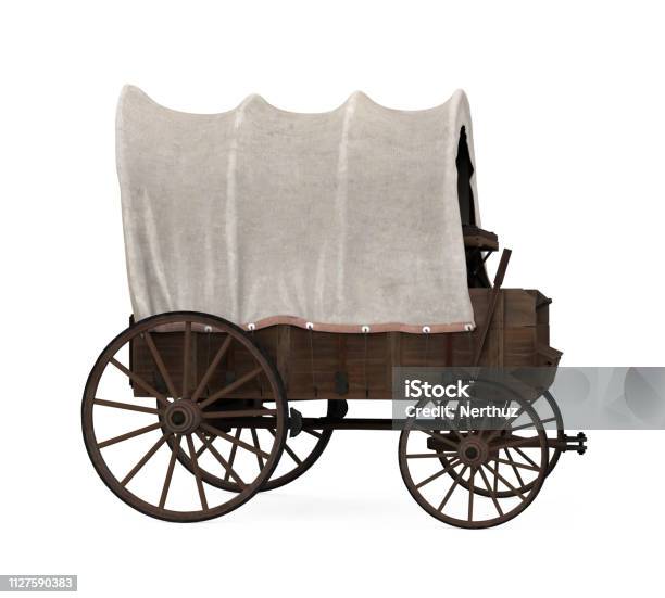 Covered Wagon Isolated Stock Photo - Download Image Now - Covered Wagon, Horse Cart, Cart