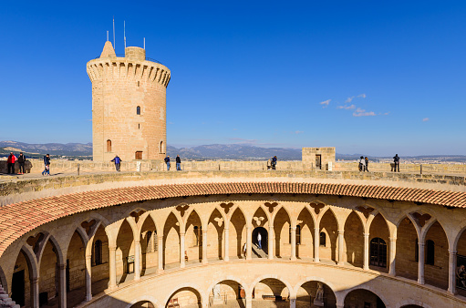 Mallorca island, Balearic Islands, Spain - January 3, 2019: Sightseeing of Mallorca. Bellver Castle - a popular architectural and tourist attraction