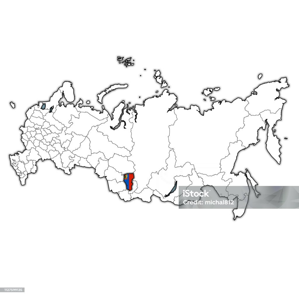Kemerovo oblast flag on map with administrative divisions of russia - Royalty-free Azul Ilustração de stock