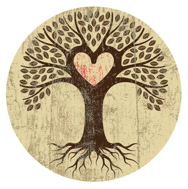 Vector illustration of Round peeling paint heart tree