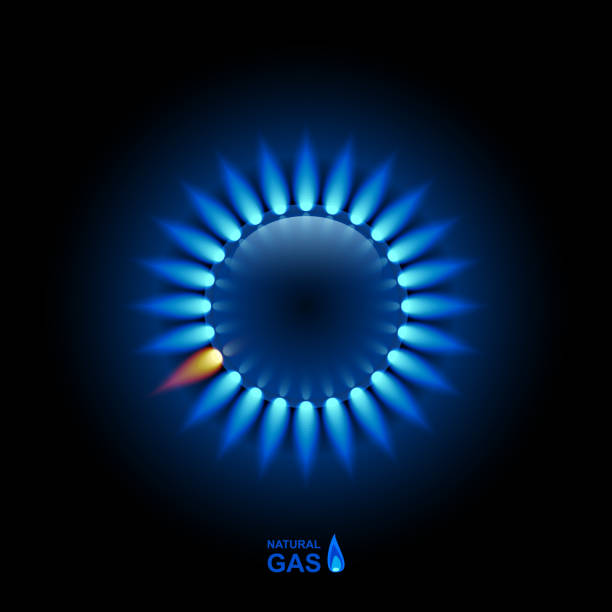 gasflamme mit blau spiegelung auf dunklem hintergrund. vektor-hintergrund. eps 10 - natural gas gas burner flame stock-grafiken, -clipart, -cartoons und -symbole