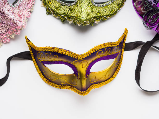 istock Colorful carnival masks on white background 1127605264