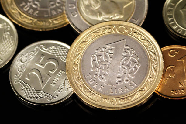 istock A close up image of Turkish coins on a black background 1127614191