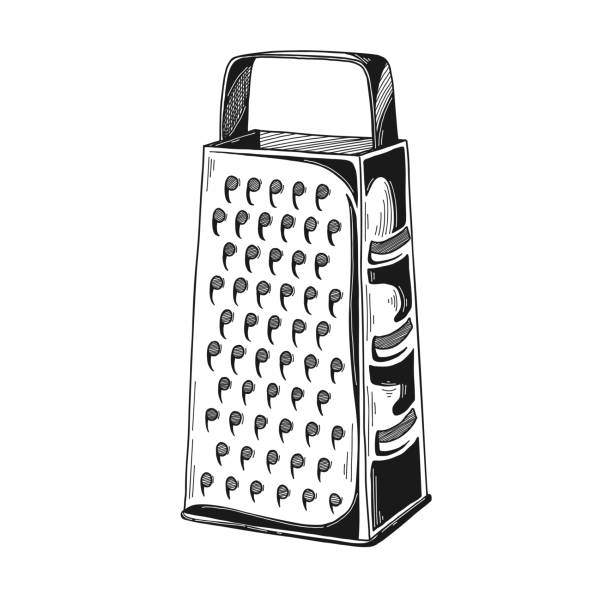 illustrazioni stock, clip art, cartoni animati e icone di tendenza di schizzo realistico di una grattugia da cucina. vettore - grater