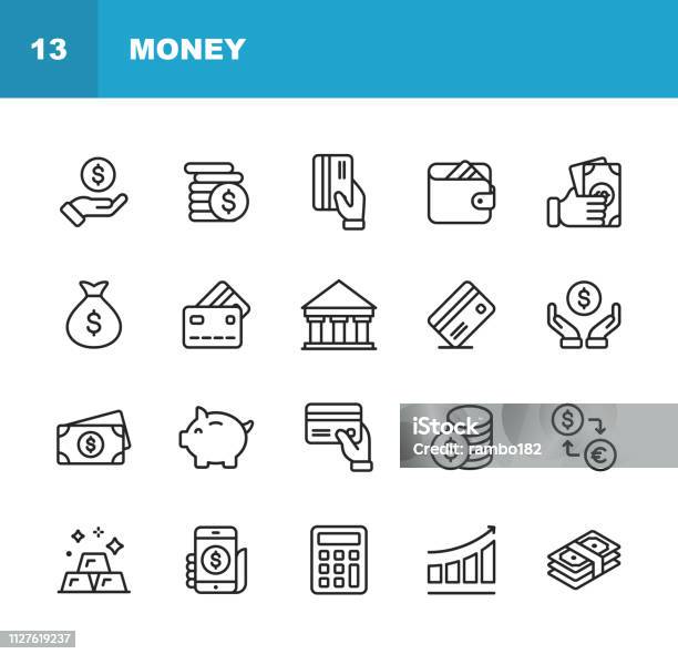 Ilustración de Iconos De Línea De Dinero Movimiento Editable Pixel Perfect Para Web Y Móvil Contiene Iconos Como Dinero Cartera Cambio De Moneda Banca Finanzas y más Vectores Libres de Derechos de Ícono