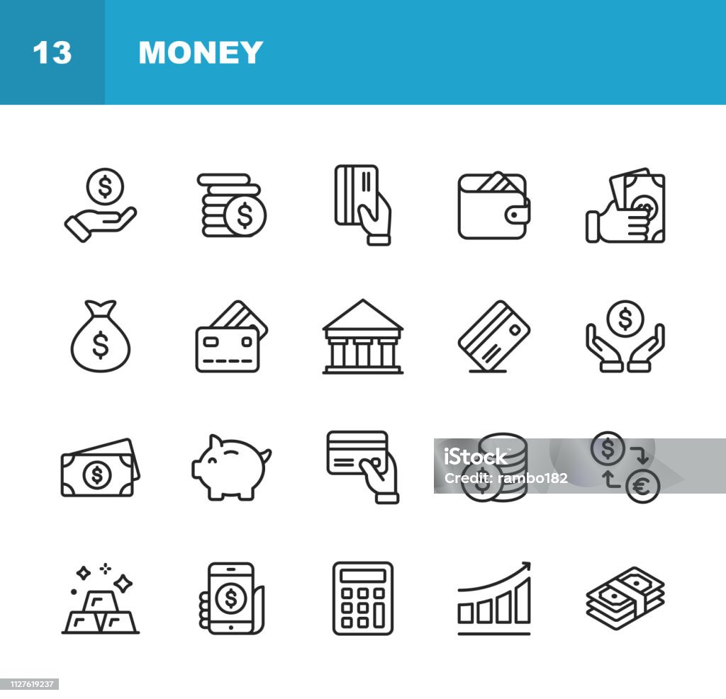 Money Line Icons. Editable Stroke. Pixel Perfect. For Mobile and Web. Contains such icons as Money, Wallet, Currency Exchange, Banking, Finance. Outline Icon Set. Icon Symbol stock vector