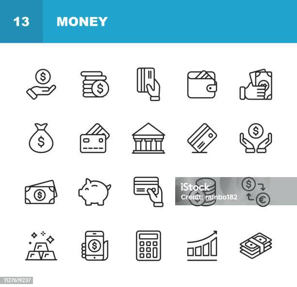 Money Line Icons Editable Stroke Pixel Perfect For Mobile And Web Contains Such Icons As Money Wallet Currency Exchange Banking Finance Stock Illustration - Download Image Now