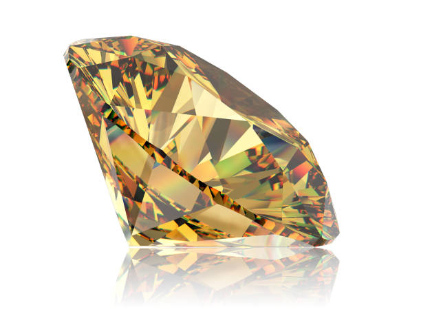 istock Round yellow diamond side view isolated on white background 1127620220