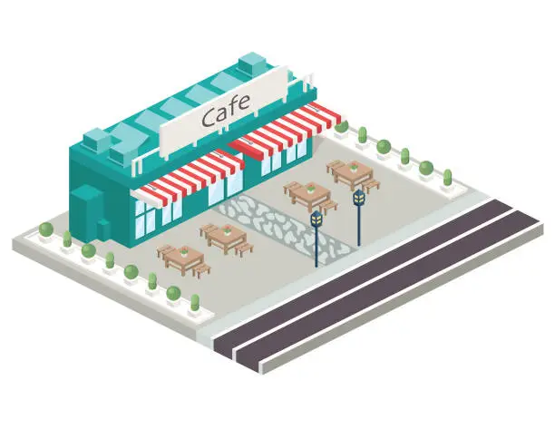 Vector illustration of Isometric Building Concept - Cafe Tile